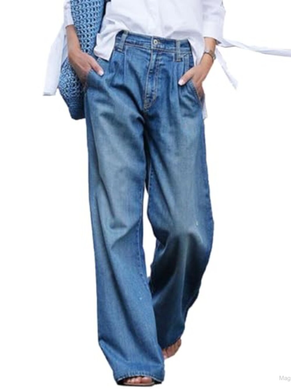 SOMTHRON Women's Wide Leg High Waist Baggy Boyfriend Jeans Loose Denim Pants
